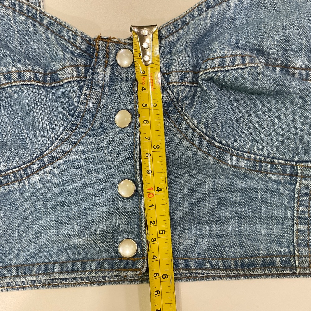 Mixed Blues Denim Bustier Crop Top Juniors Size L Vintage - Picture 9 of 10